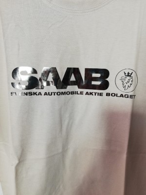 KOSZULKA T-SHIRT BEŻOWA Z NADRUKIEM SAAB