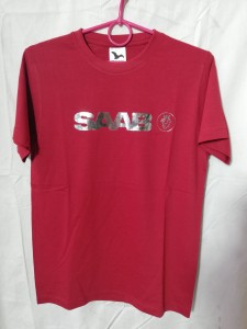 KOSZULKA T-SHIRT CZERWONY Z NADRUKIEM SAAB