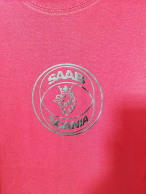 KOSZULKA T-SHIRT CZERWONA Z NADRUKIEM SAAB-SCANIA