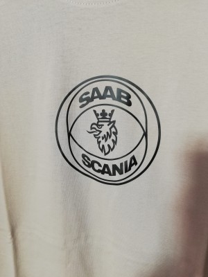 KOSZULKA T-SHIRT BEŻOWY Z NADRUKIEM SAAB-SCANIA