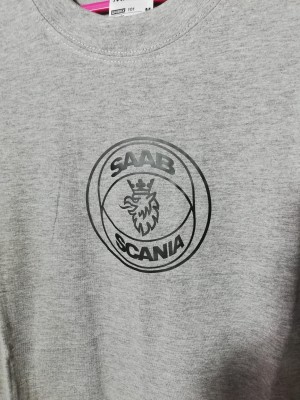 KOSZULKA T-SHIRT SZARY Z NADRUKIEM SAAB-SCANIA