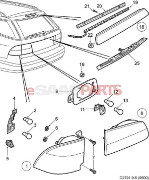 ZACZEP KLIPS SPINKA MOCOWANIE LAMPY TYŁ SAAB 9-5 KOMBI 02-10r.