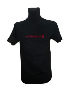 KOSZULKA T-SHIRT CZARNA Z NADRUKIEM "FASTEN BELTS'' 